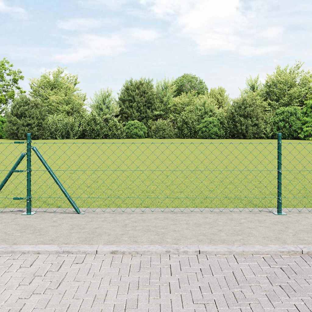 Kettengliedzaun mit Pfosten Grün 0,6 x 25 m Stahl